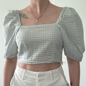 Gingham Puff Sleeve Top